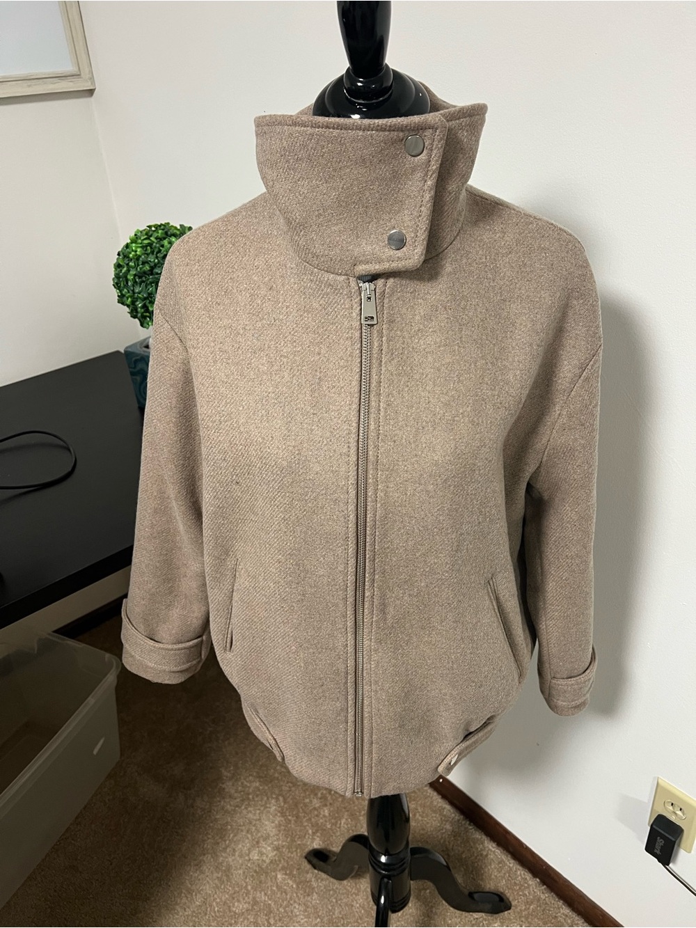 NWOT Zara High Collar Jacket - Taupe